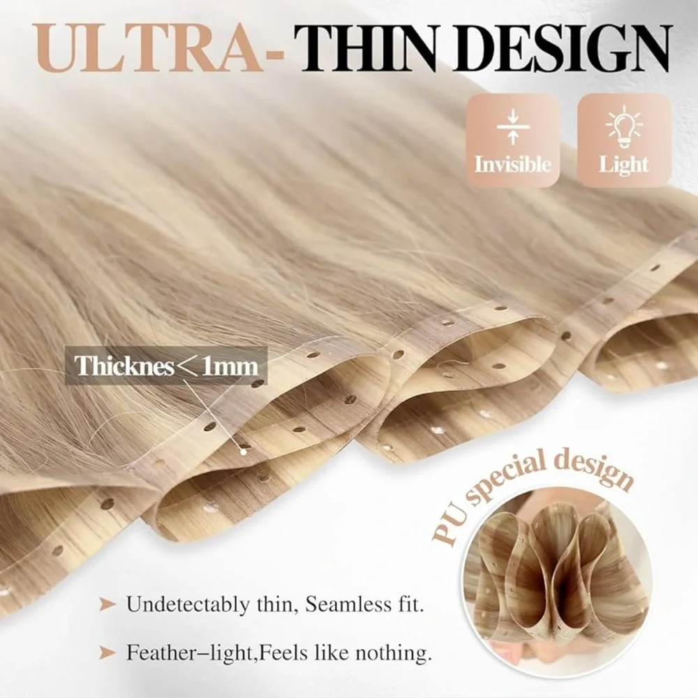 Platinum Highlight Golden Blonde Remy Human Hair Seamless Micro Ring Extensions